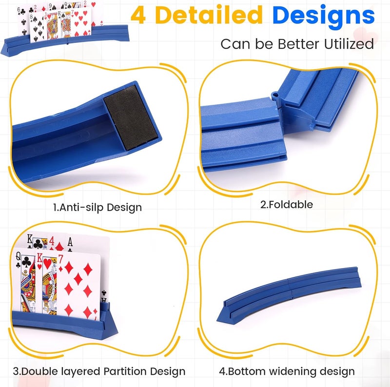 GHERPTE Store Stackable Card Holder, Double Layered Playing Card Holder Organizer Tray, 4 Pack Storage Case for Seniors, Adults, Arthritis Patients and Kids (Dark Blue) - Image 2